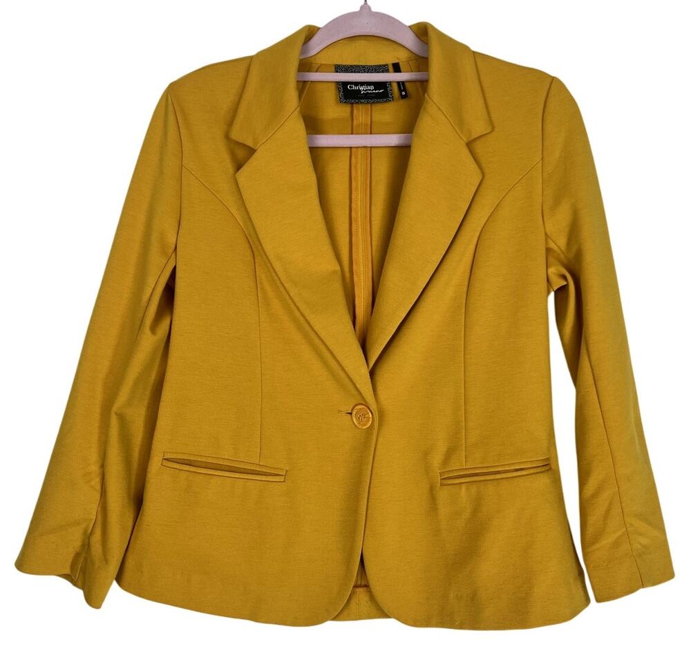 Christian Siriano Stylish Modern Academic Office Mustard Yellow Blazer Size S